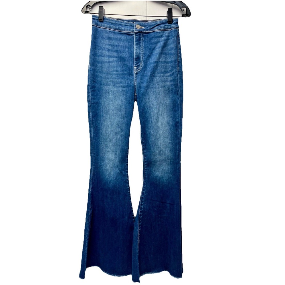 Flying Monkey 26 Denim Jeans Ultra High Rise Extreme Flare Hippie Raw Hem Indie